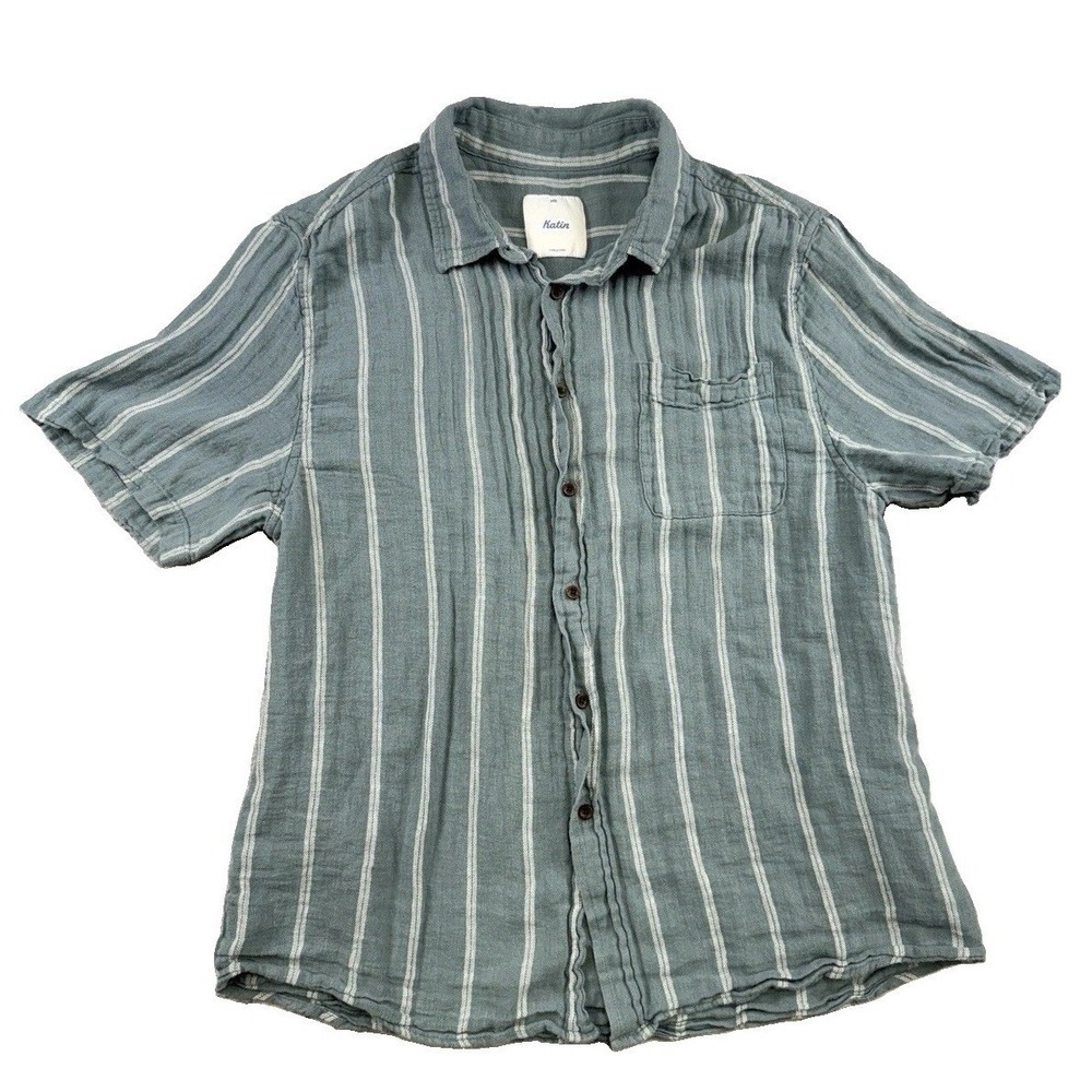 Katin Shirt Men's Green Cotton Linen Button Down Short Sleeve Surf Sz M Preppy